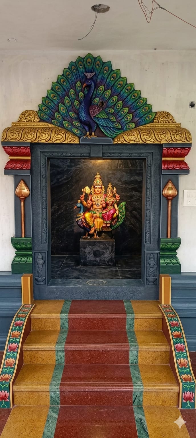 Arupadai Murugan Kovil main sanctum in Alangulam